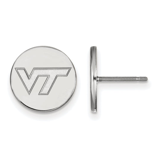 Sterling Silver Rhodium Plated Logoart Virginia Tech V T Small Disc Earrings