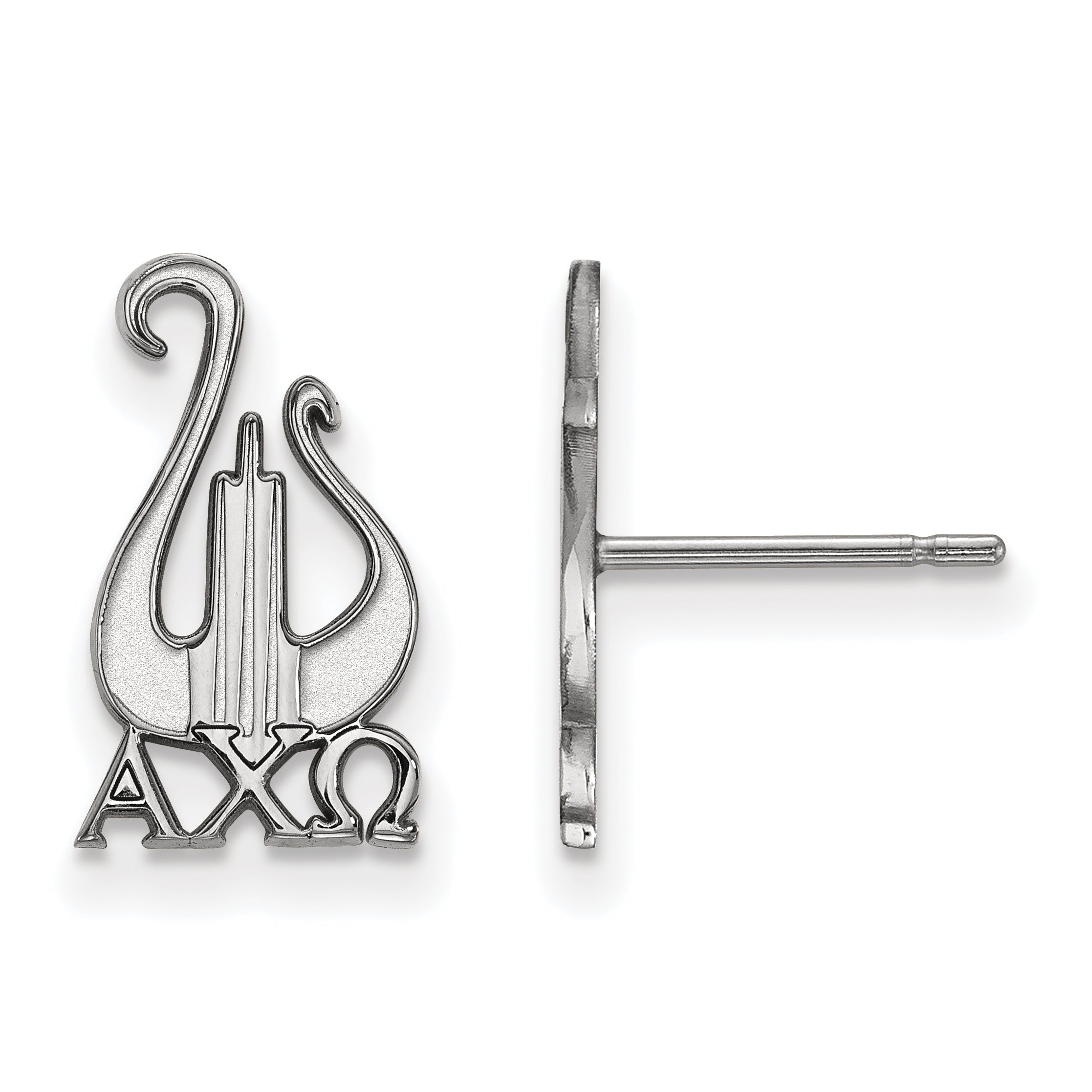 Sterling Silver Rhodium Plated Logoart Alpha Chi Omega Sorority Symbol Small Post Earrings