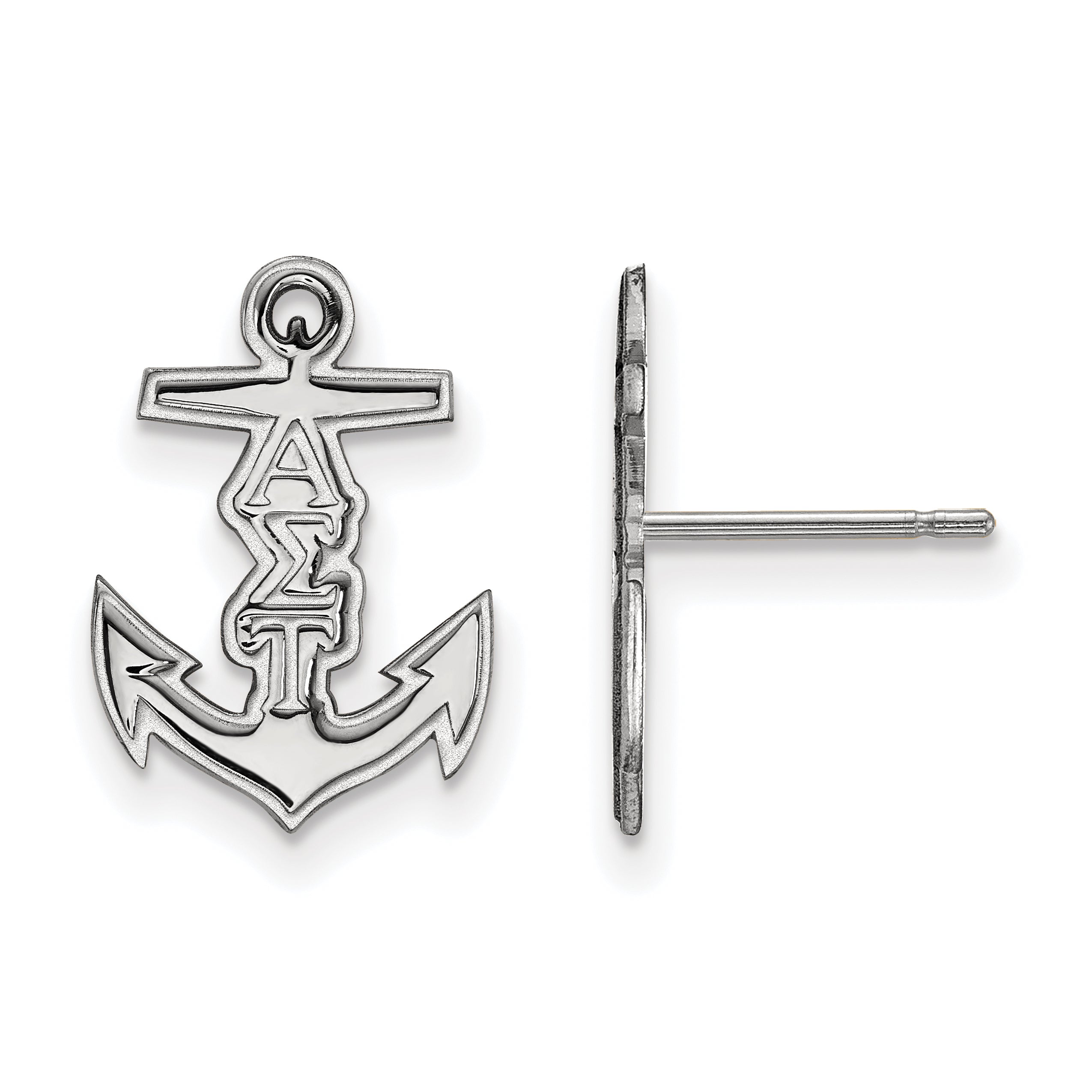 Sterling Silver Rhodium Plated Logoart Alpha Sigma Tau Sorority Symbol Extra Small Post Earrings