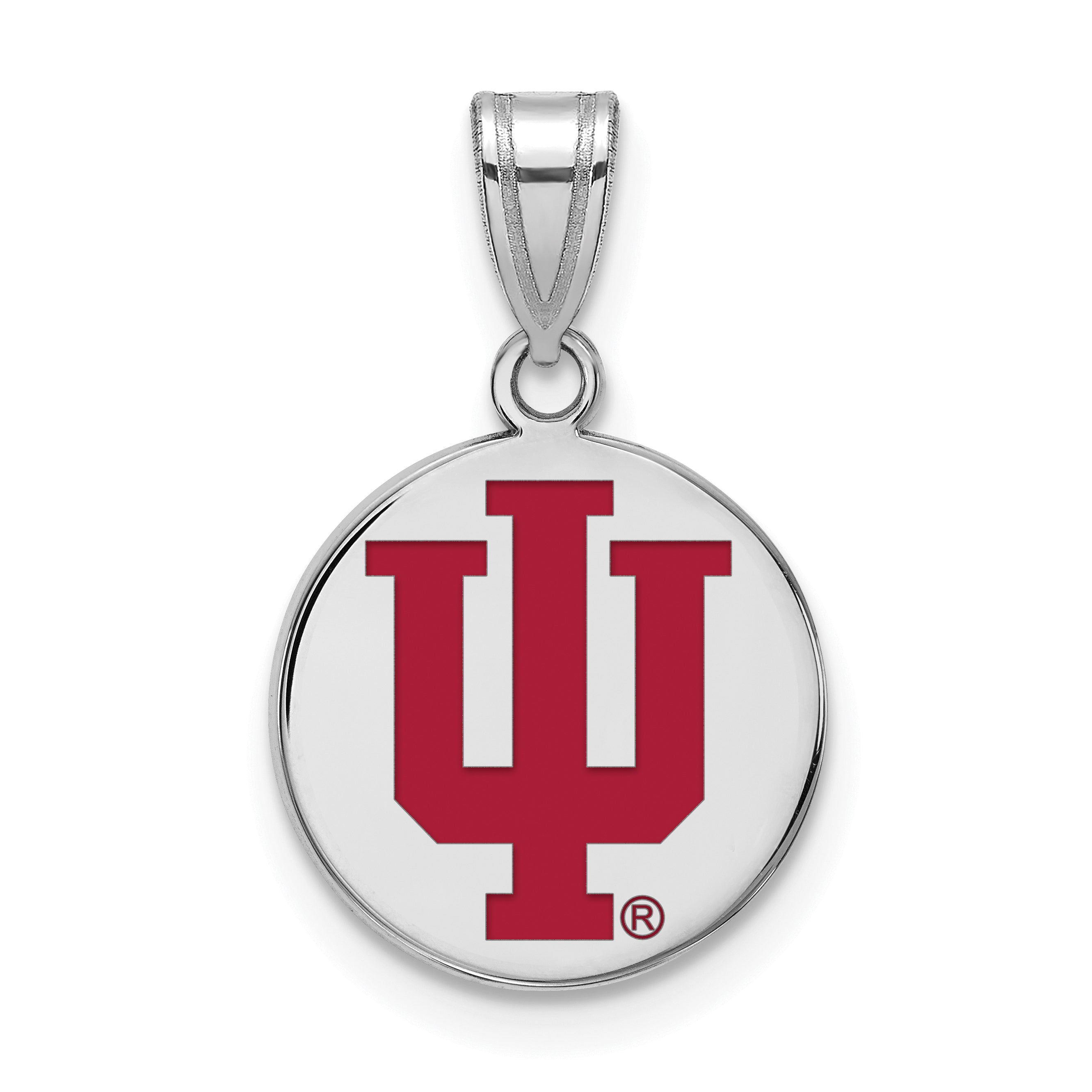 Sterling Silver Rhodium Plated Logoart Indiana University I U Medium Enameled Disc Pendant