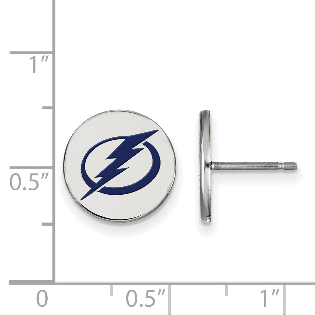 Sterling Silver Rhodium Plated Nhl Logoart Tampa Bay Lightning Small Enameled Disc Post Earrings