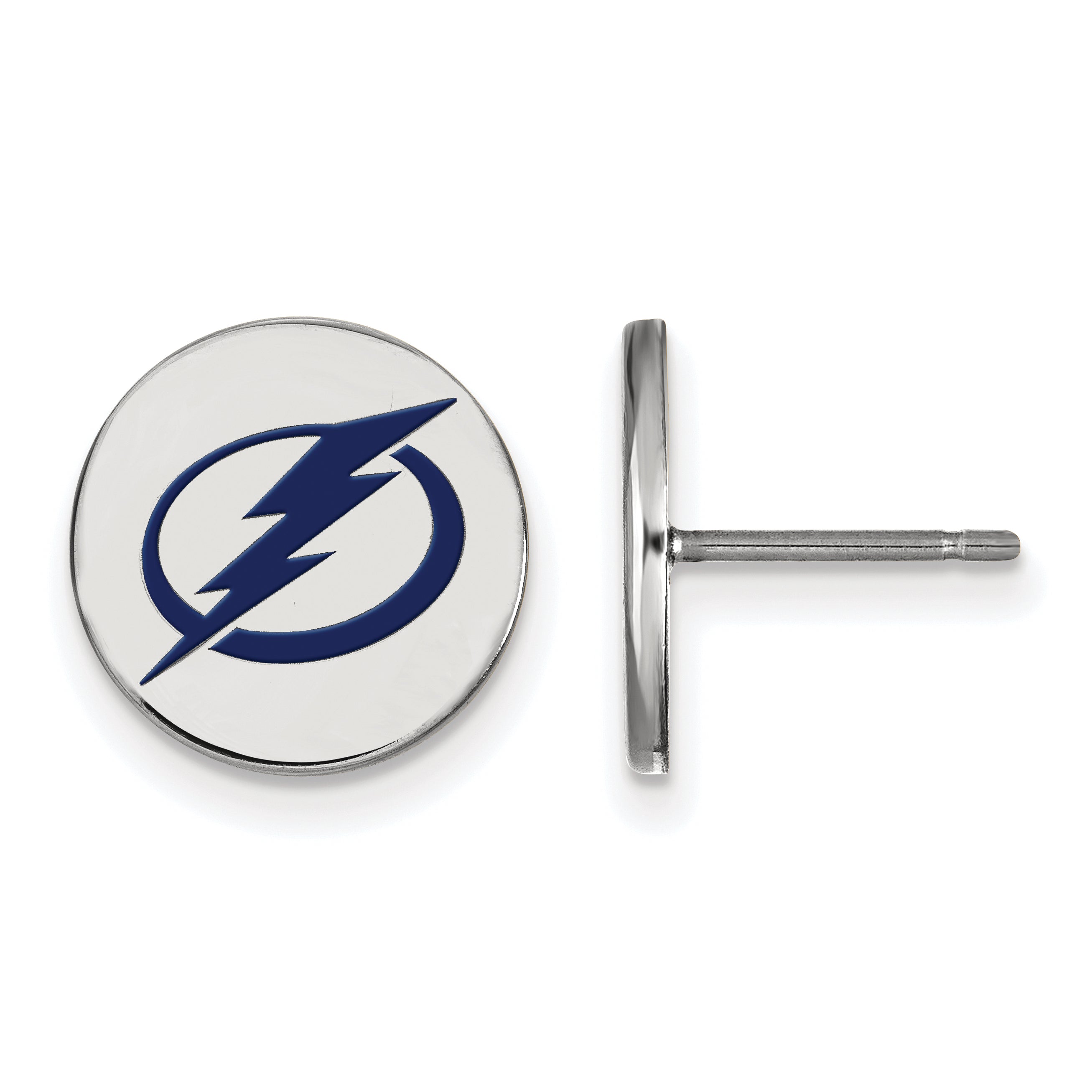 Sterling Silver Rhodium Plated Nhl Logoart Tampa Bay Lightning Small Enameled Disc Post Earrings