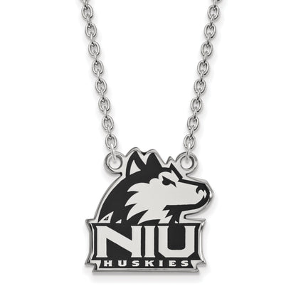 Sterling Silver Rhodium Plated Logoart Northern Illinois University N I U Huskies Large Enameled Pendant 18 Inch Necklace