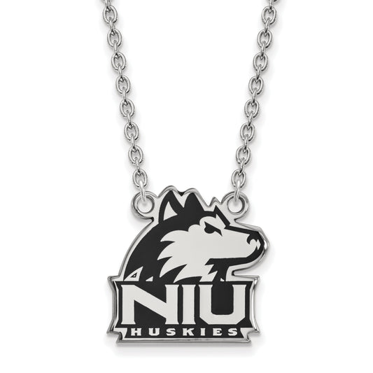 Sterling Silver Rhodium Plated Logoart Northern Illinois University N I U Huskies Large Enameled Pendant 18 Inch Necklace
