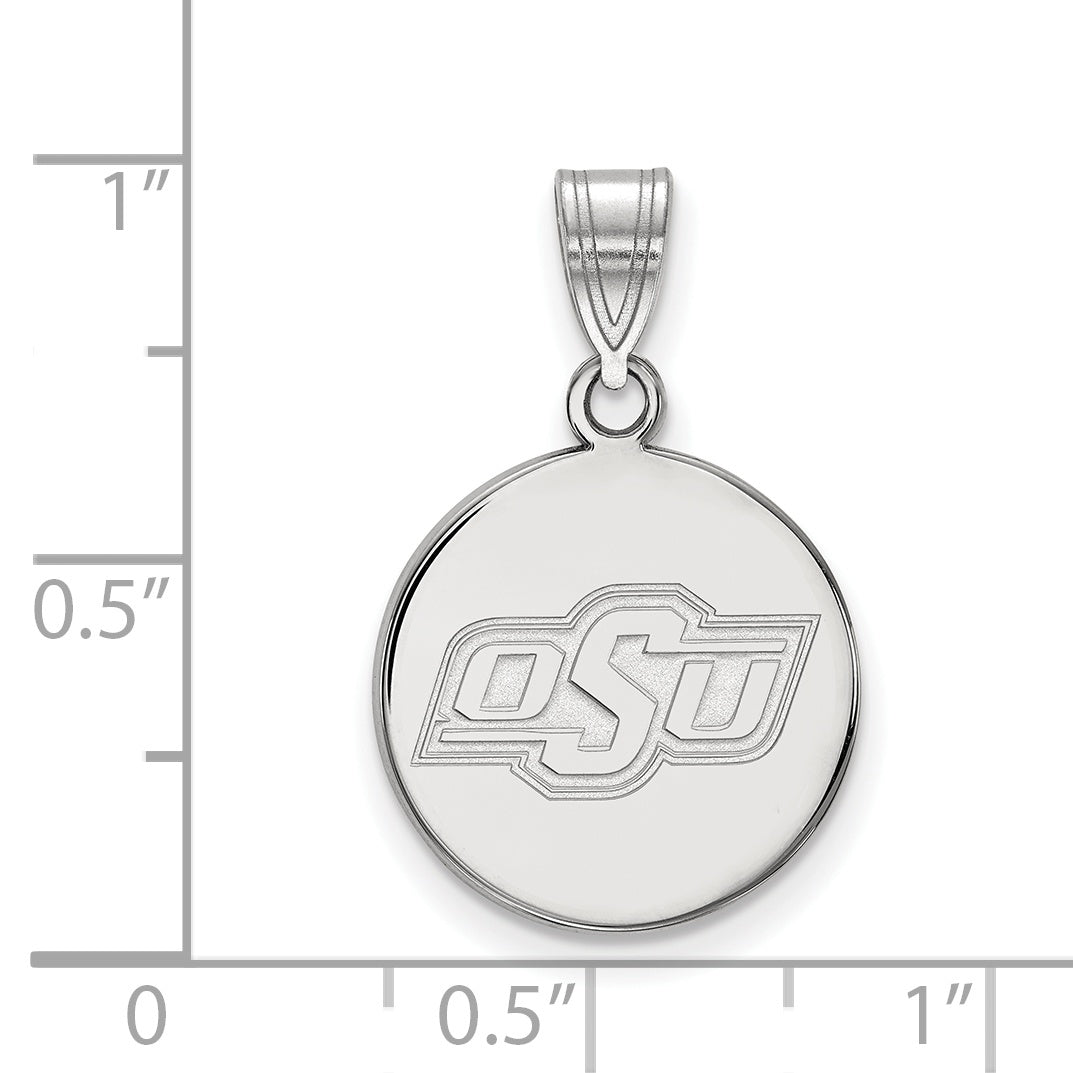 Sterling Silver Rhodium Plated Logoart Oklahoma State University O S U Medium Disc Pendant