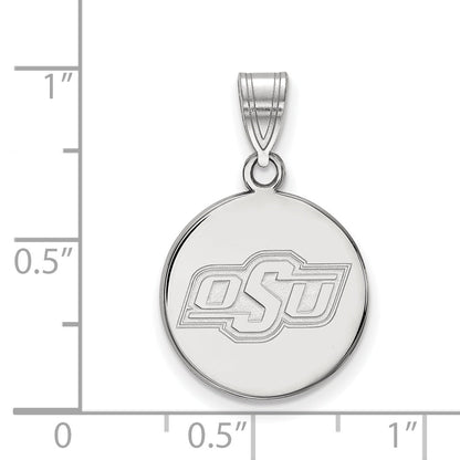 Sterling Silver Rhodium Plated Logoart Oklahoma State University O S U Medium Disc Pendant