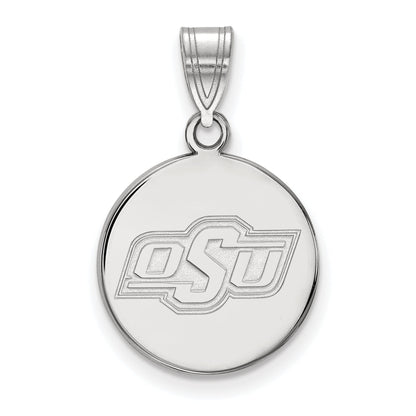 Sterling Silver Rhodium Plated Logoart Oklahoma State University O S U Medium Disc Pendant