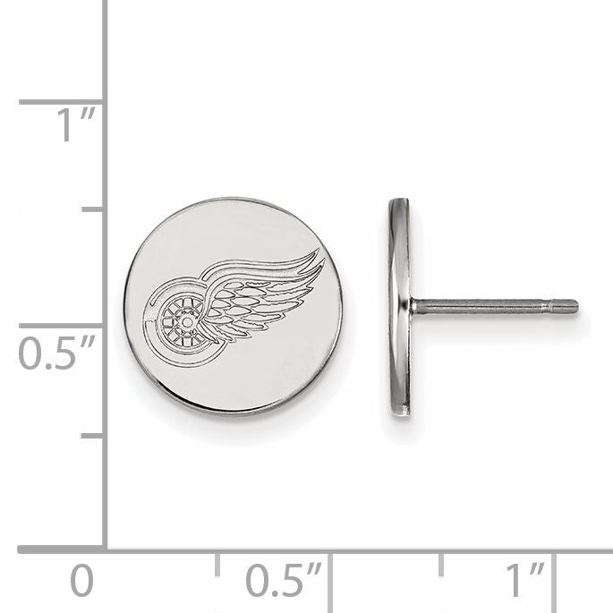 Sterling Silver Rhodium Plated Nhl Logoart Detroit Red Wings Small Disc Post Earrings