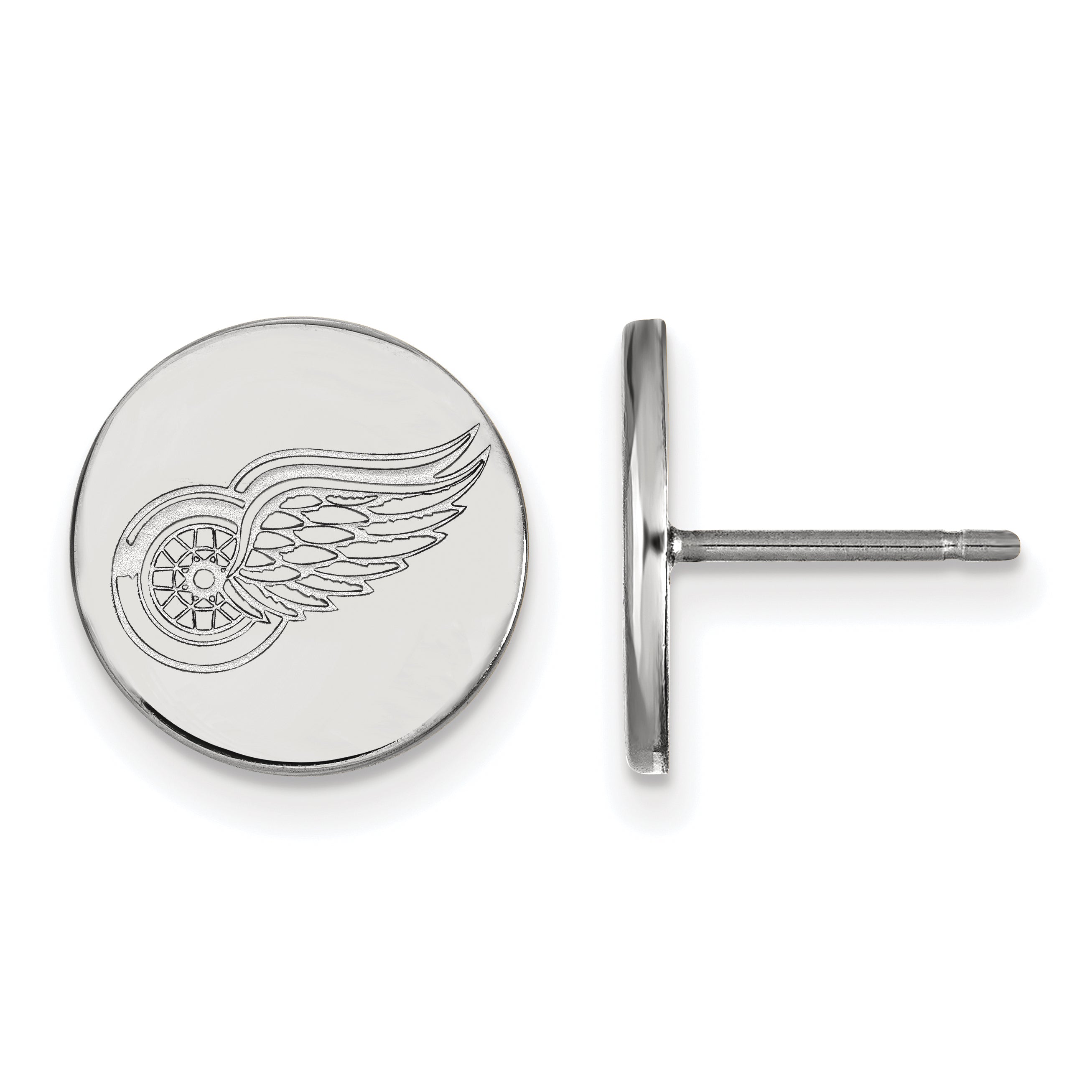 Sterling Silver Rhodium Plated Nhl Logoart Detroit Red Wings Small Disc Post Earrings