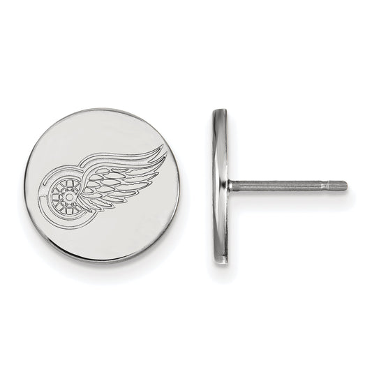 Sterling Silver Rhodium Plated Nhl Logoart Detroit Red Wings Small Disc Post Earrings