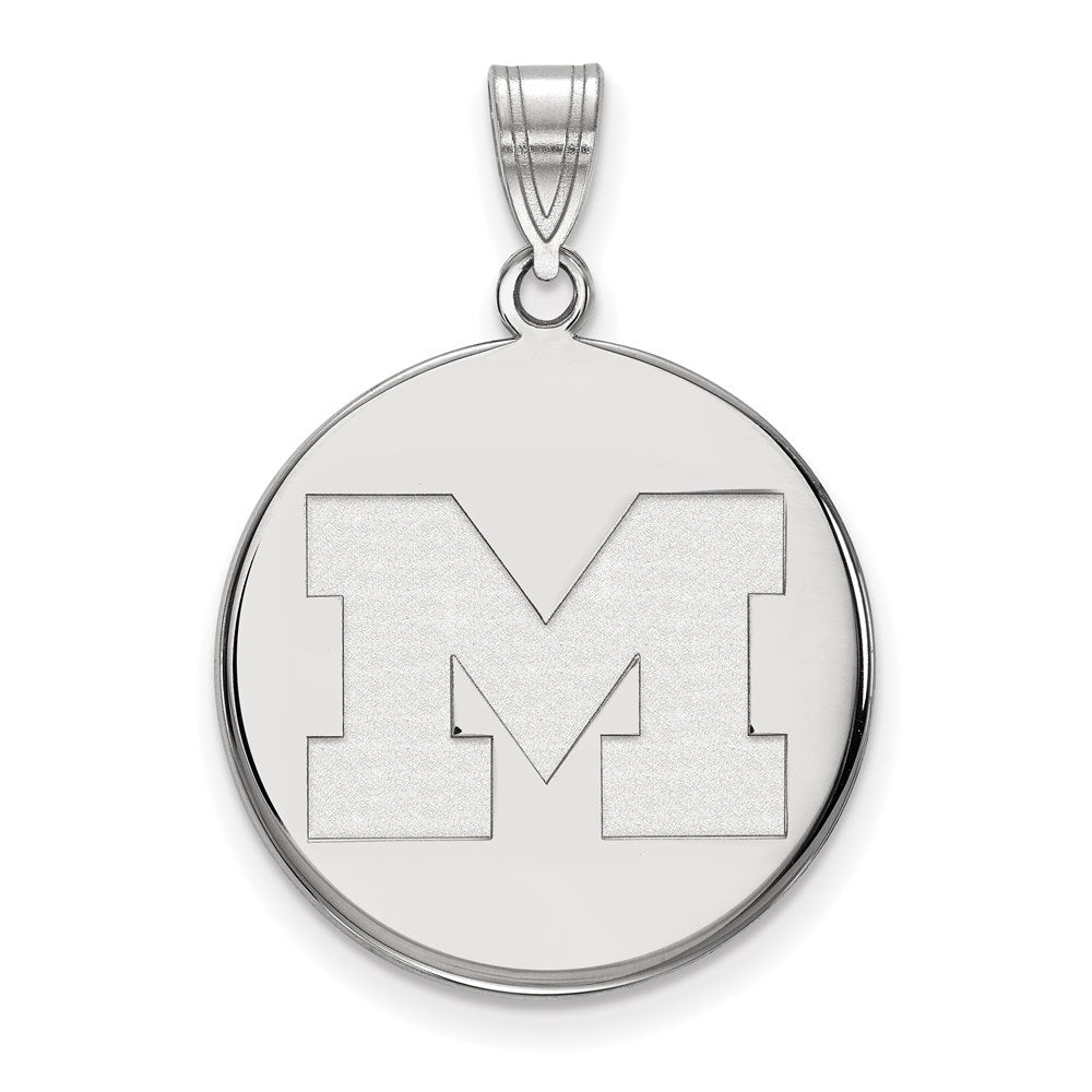 Sterling Silver Rhodium Plated Logoart University Of Michigan Letter M Large Disc Pendant