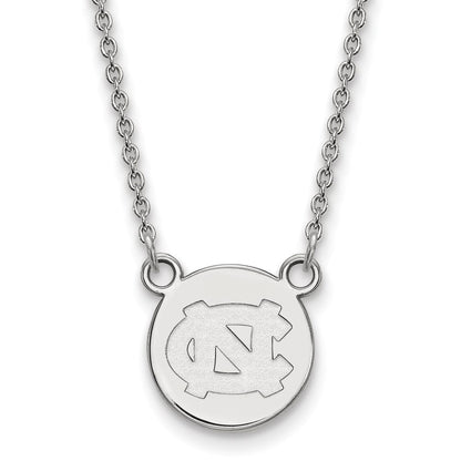 Sterling Silver Rhodium Plated Logoart University Of North Carolina Small Disc 18 Inch Necklace