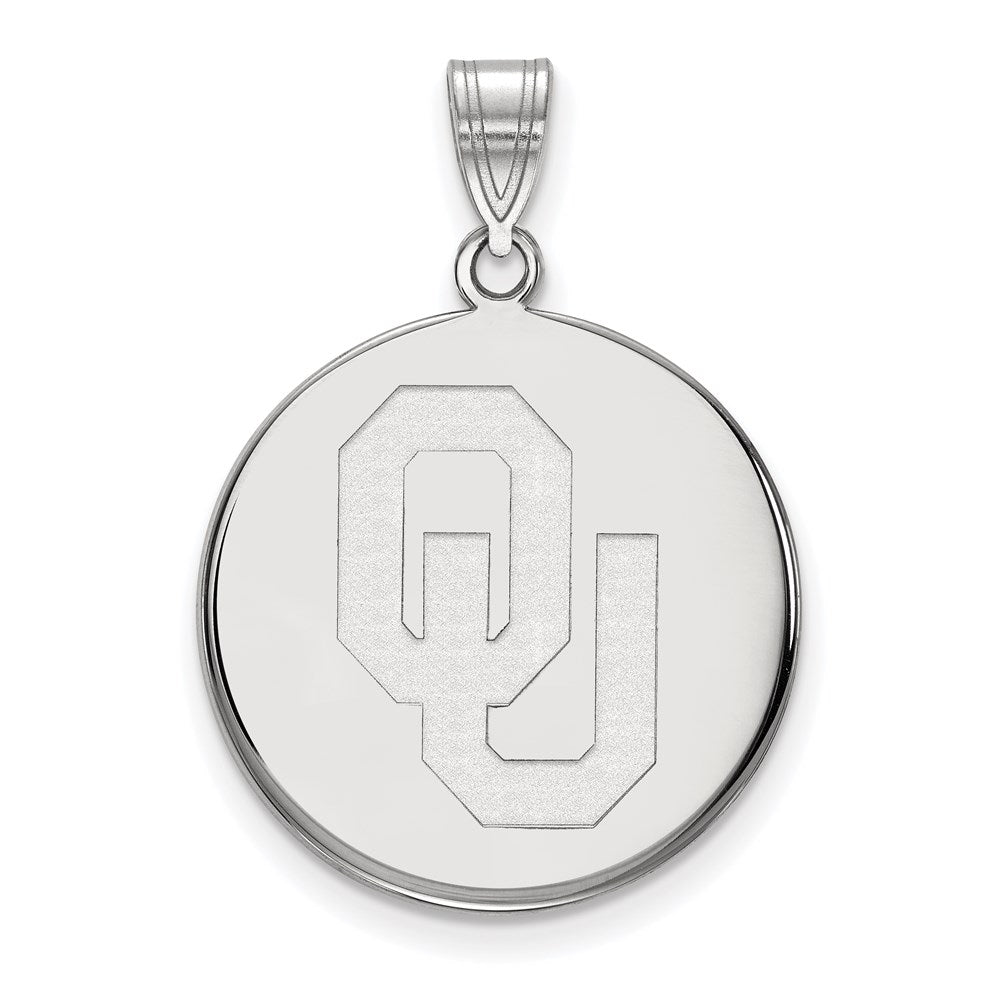 Sterling Silver Rhodium Plated Logoart University Of Oklahoma O U Large Disc Pendant