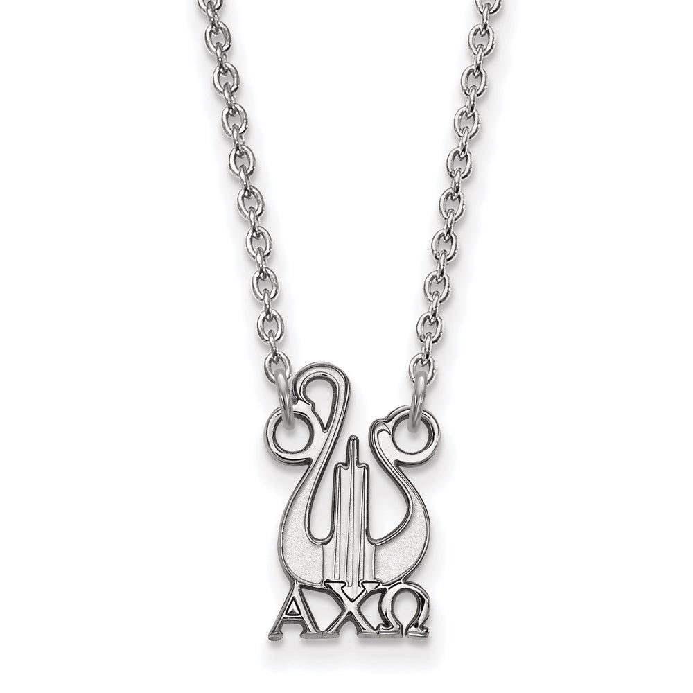 Sterling Silver Rhodium Plated Logoart Alpha Chi Omega Sorority Symbol Small Pendant 18 Inch Necklace