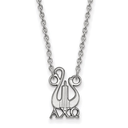 Sterling Silver Rhodium Plated Logoart Alpha Chi Omega Sorority Symbol Small Pendant 18 Inch Necklace