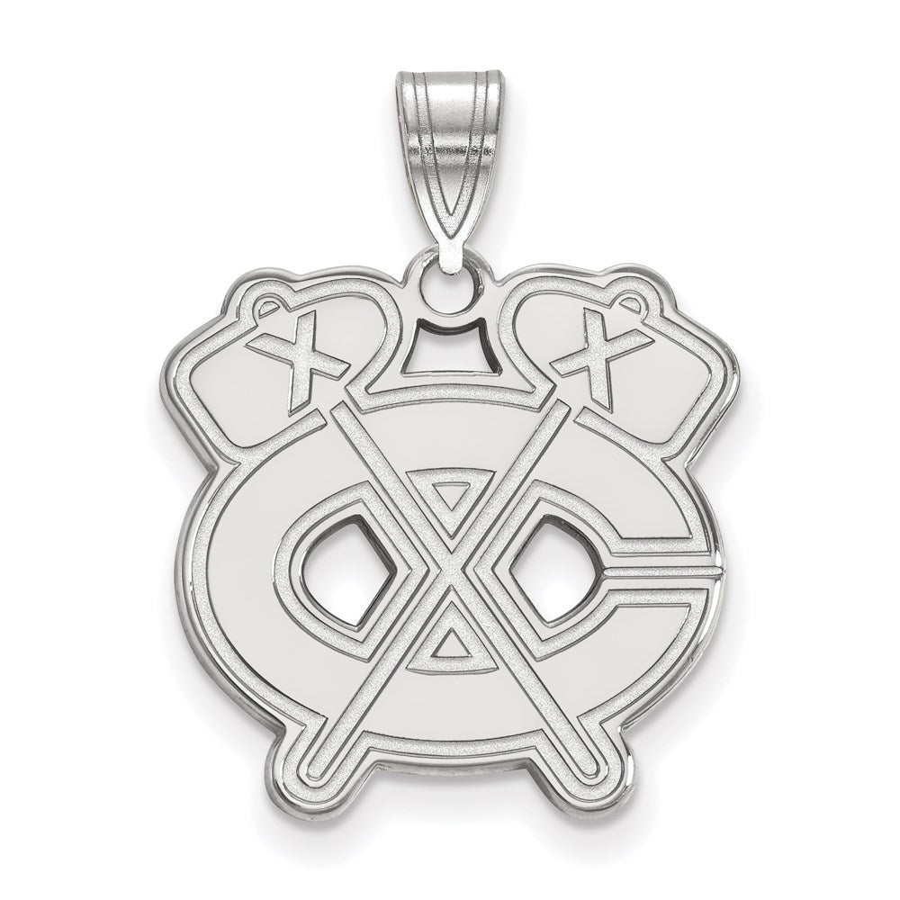 Sterling Silver Rhodium Plated Nhl Logoart Chicago Blackhawks Letter C And Tomahawk Large Pendant
