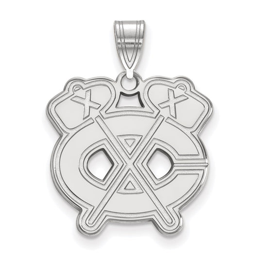 Sterling Silver Rhodium Plated Nhl Logoart Chicago Blackhawks Letter C And Tomahawk Large Pendant