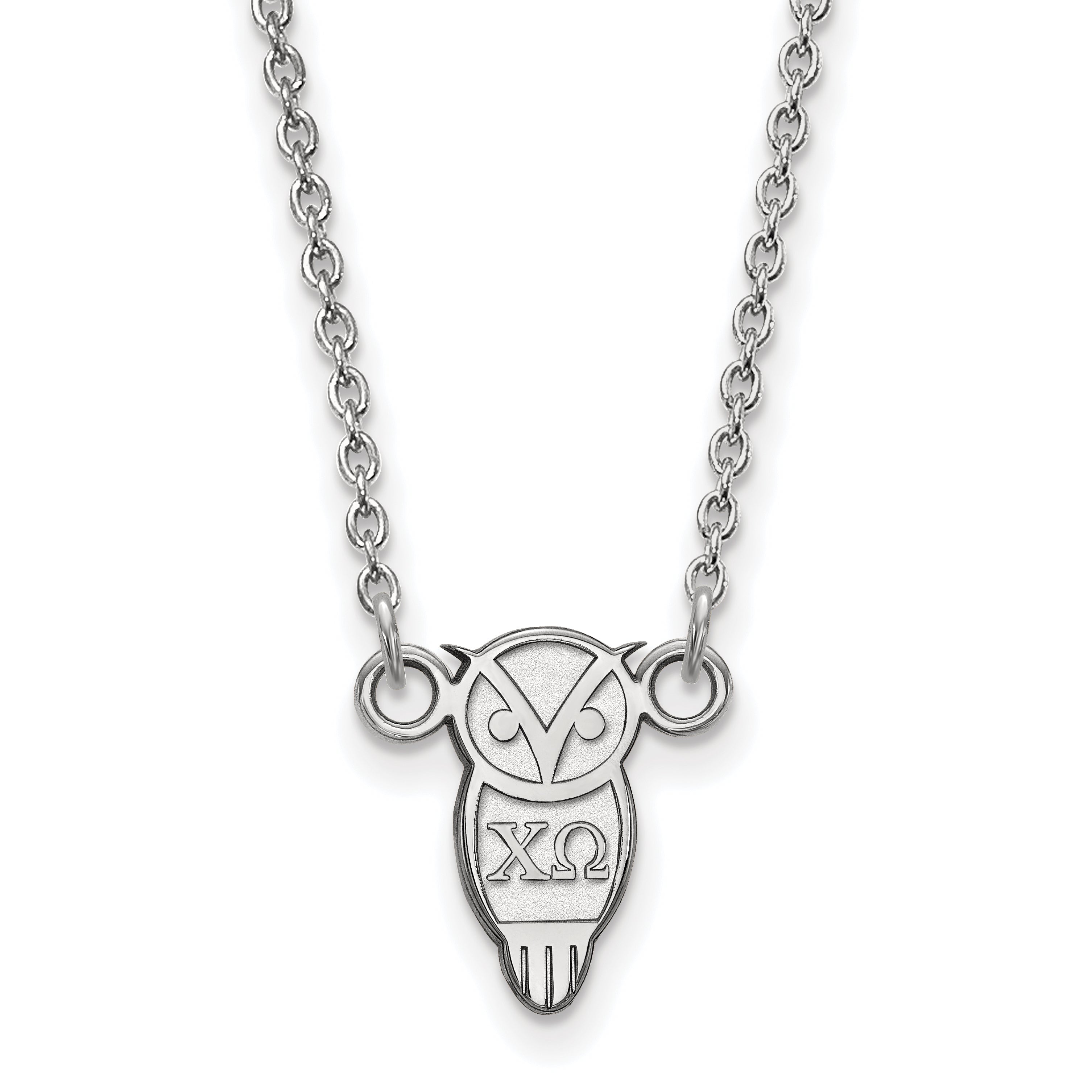 Sterling Silver Rhodium Plated Logoart Chi Omega Sorority Symbol Extra Small Pendant 18 Inch Necklace