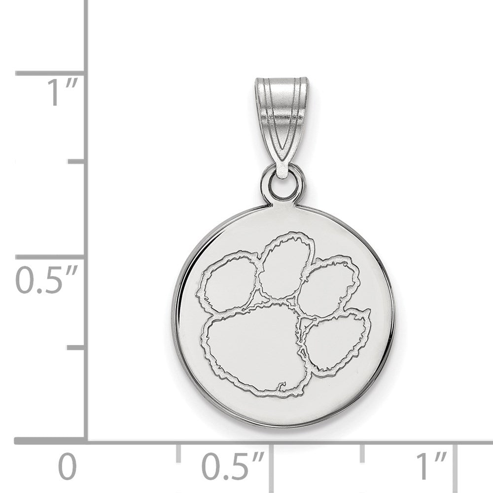 Sterling Silver Rhodium Plated Logoart Clemson University Tiger Paw Medium Disc Pendant