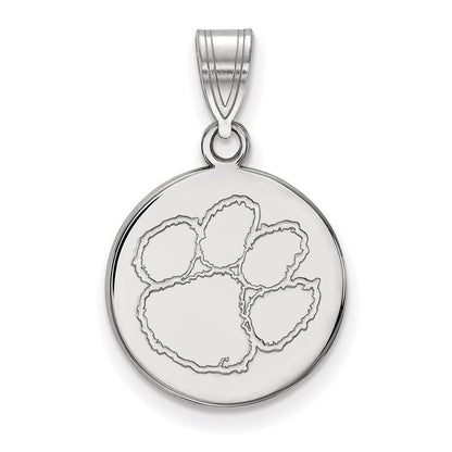 14K White Gold Logoart Clemson University Tiger Paw Medium Disc Pendant