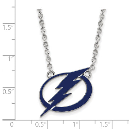 Sterling Silver Rhodium Plated Nhl Logoart Tampa Bay Lightning Large Enameled Pendant 18 Inch Necklace
