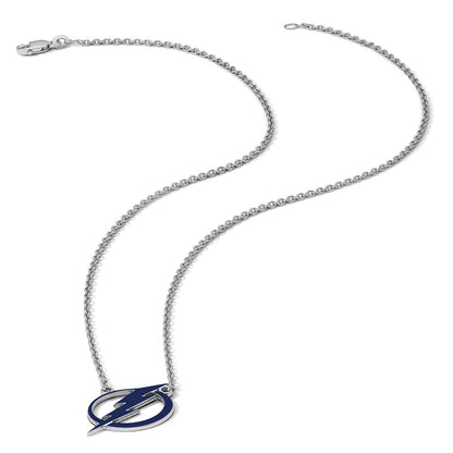 Sterling Silver Rhodium Plated Nhl Logoart Tampa Bay Lightning Large Enameled Pendant 18 Inch Necklace