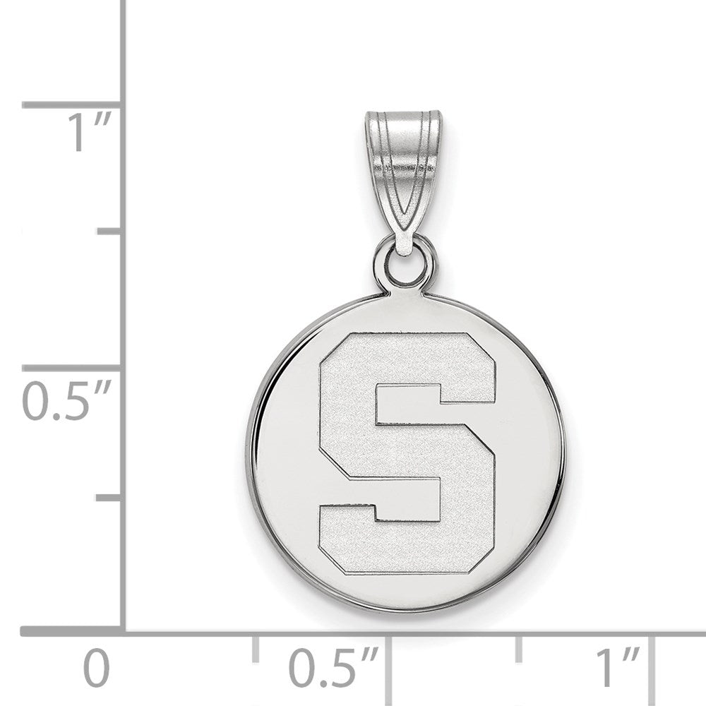 Sterling Silver Rhodium Plated Logoart Michigan State University Letter S Medium Disc Pendant