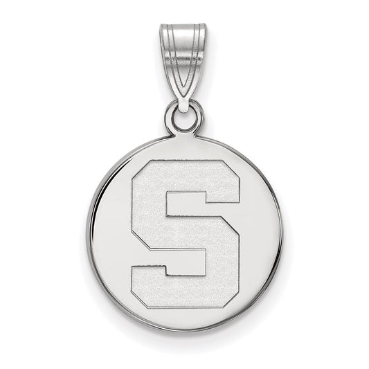 10K White Gold Logoart Michigan State University Letter S Medium Disc Pendant