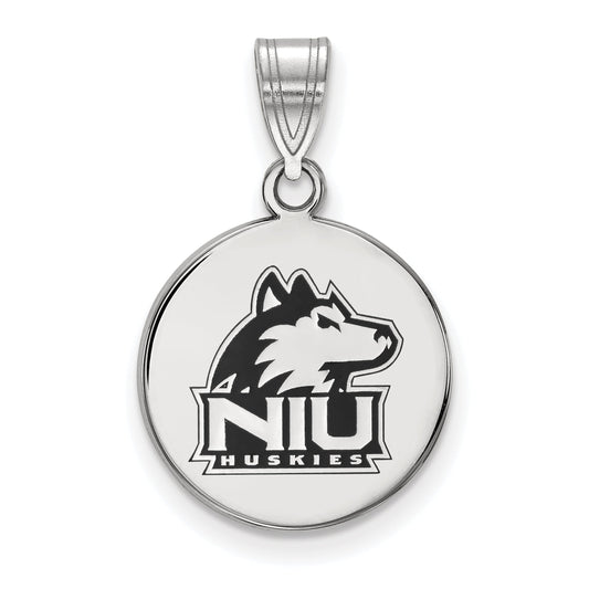 Sterling Silver Rhodium Plated Logoart Northern Illinois University N I U Huskies Medium Enameled Disc Pendant