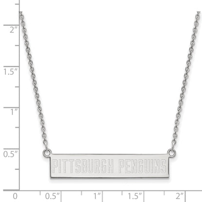 Sterling Silver Rhodium Plated Nhl Logoart Pittsburgh Penguins Small Bar 18 Inch Necklace