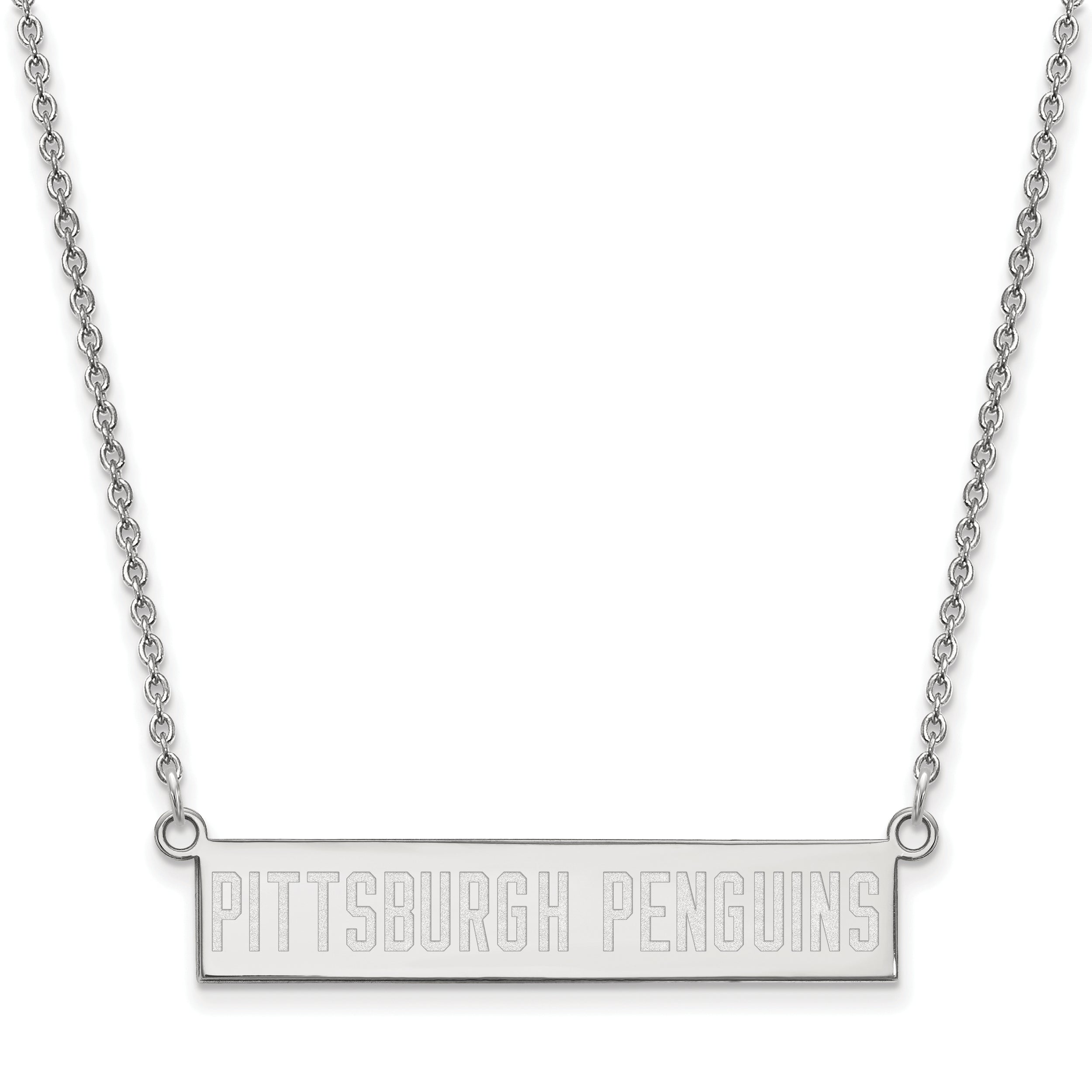 Sterling Silver Rhodium Plated Nhl Logoart Pittsburgh Penguins Small Bar 18 Inch Necklace