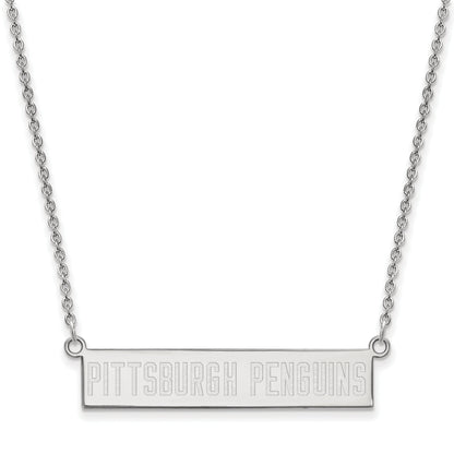 Sterling Silver Rhodium Plated Nhl Logoart Pittsburgh Penguins Small Bar 18 Inch Necklace