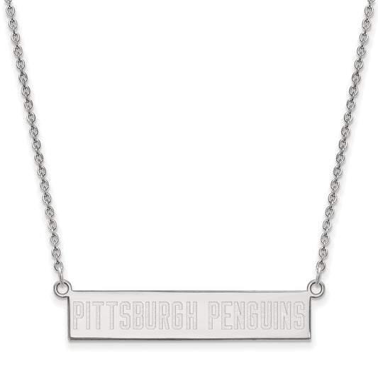 Sterling Silver Rhodium Plated Nhl Logoart Pittsburgh Penguins Small Bar 18 Inch Necklace