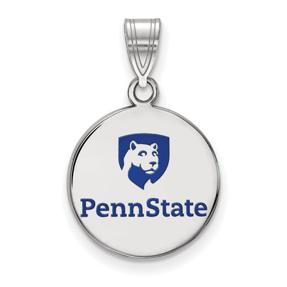 Sterling Silver Rhodium Plated Logoart Penn State University Medium Enameled Disc Pendant