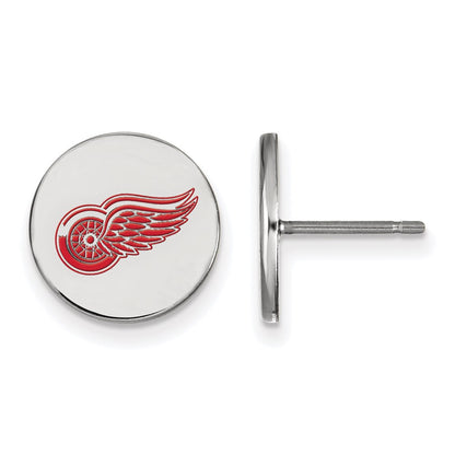 Sterling Silver Rhodium Plated Nhl Logoart Detroit Red Wings Small Enameled Disc Post Earrings