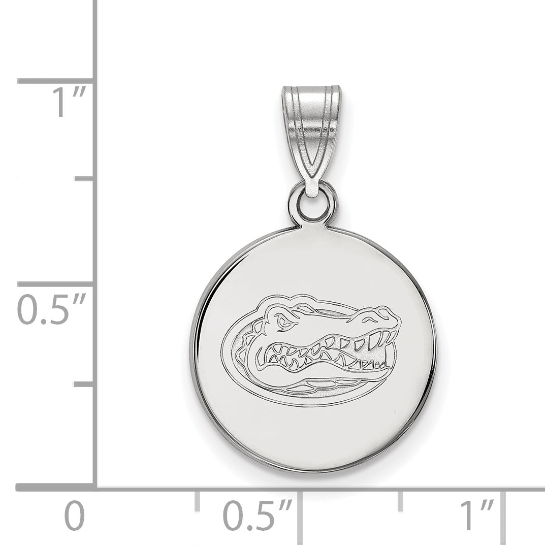 Sterling Silver Rhodium Plated Logoart University Of Florida Gator Medium Disc Pendant