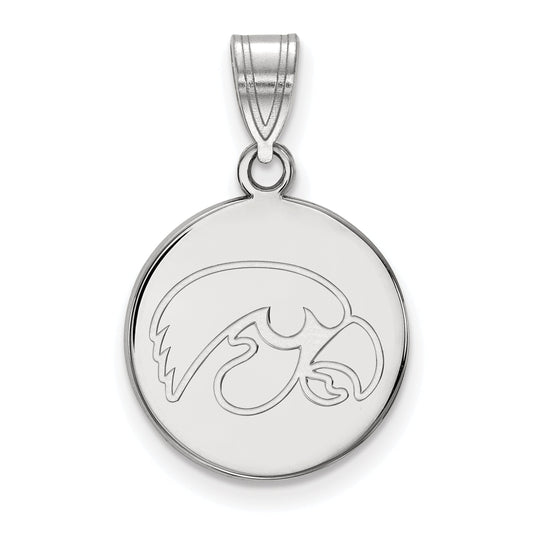 Sterling Silver Rhodium Plated Logoart University Of Iowa Hawk Medium Round Disc Pendant