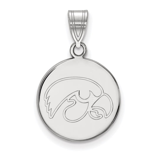 10K White Gold Logoart University Of Iowa Hawk Medium Round Disc Pendant