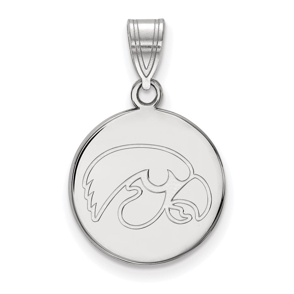14K White Gold Logoart University Of Iowa Hawk Medium Round Disc Pendant