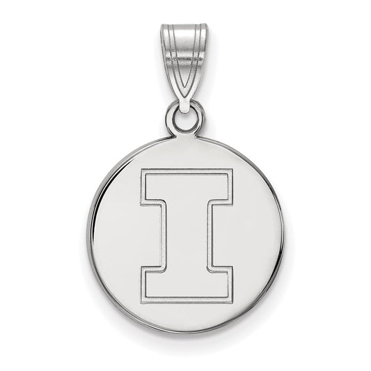Sterling Silver Rhodium Plated Logoart University Of Illinois Letter I Medium Disc Pendant