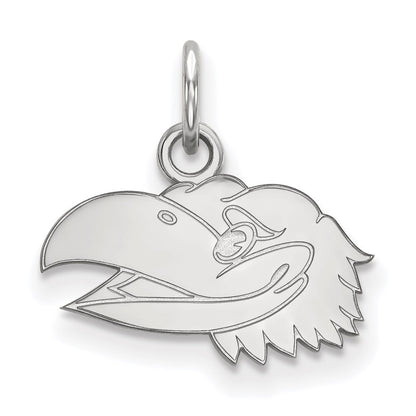 Sterling Silver Rhodium Plated Logoart University Of Kansas Jayhawk Extra Small Pendant