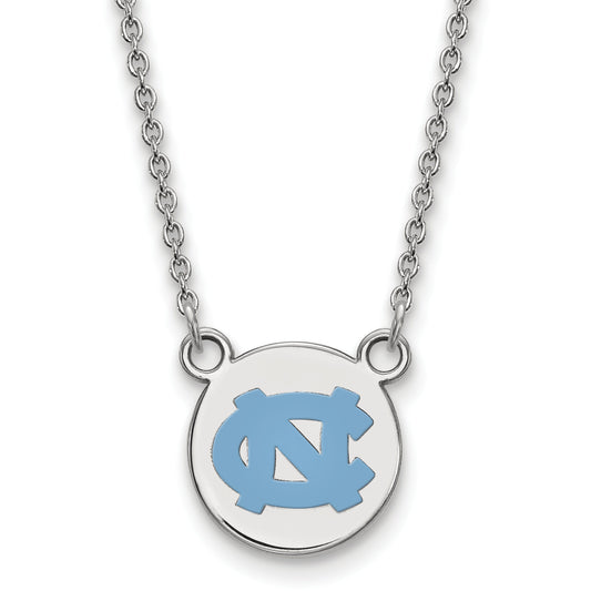 Sterling Silver Rhodium Plated Logoart University Of North Carolina Small Enameled Disc Pendant 18 Inch Necklace