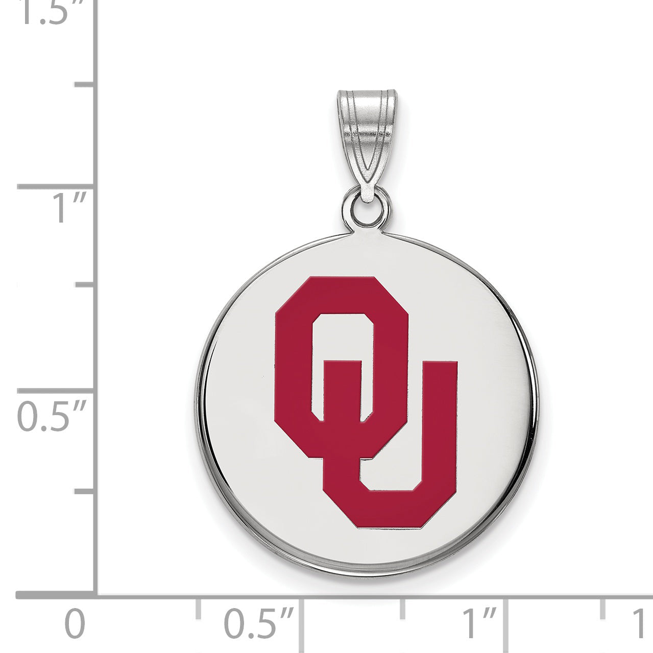 Sterling Silver Rhodium Plated Logoart University Of Oklahoma O U Large Enameled Disc Pendant