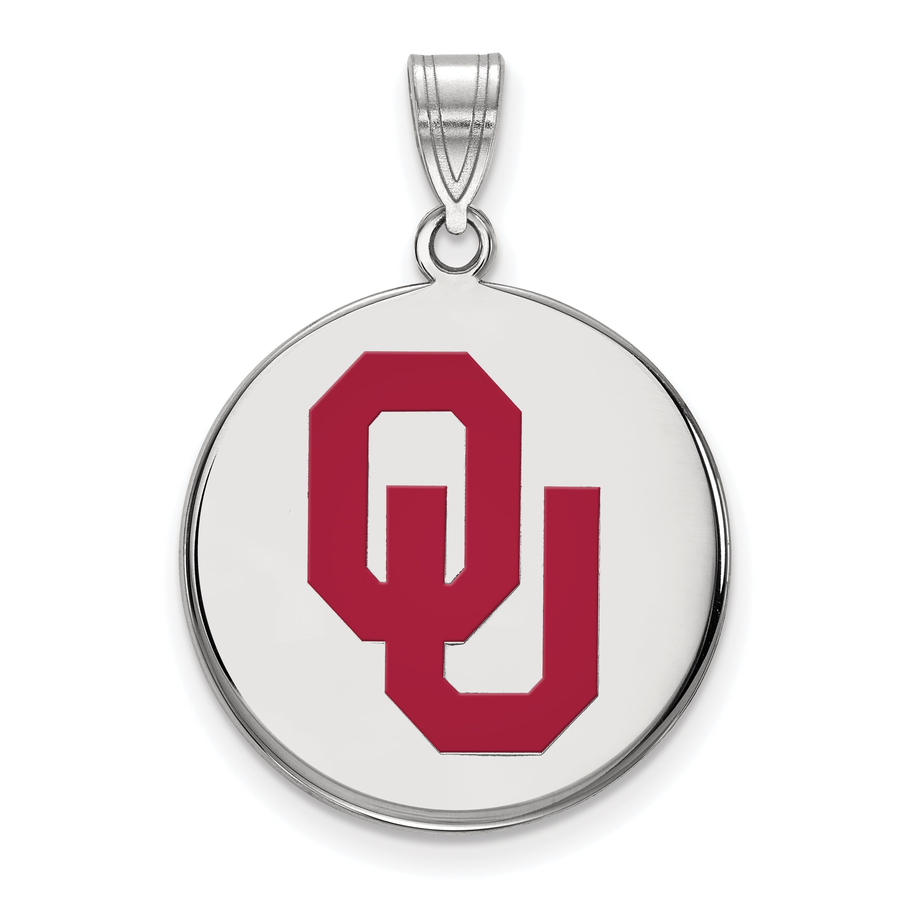 Sterling Silver Rhodium Plated Logoart University Of Oklahoma O U Large Enameled Disc Pendant
