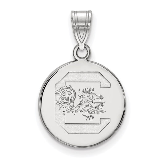 Sterling Silver Rhodium Plated Logoart University Of South Carolina Medium Disc Pendant