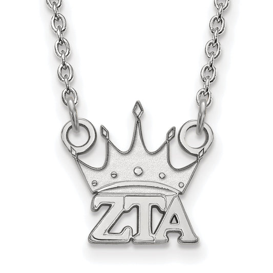 Sterling Silver Rhodium Plated Logoart Zeta Tau Alpha Sorority Symbol Extra Small Pendant 18 Inch Necklace