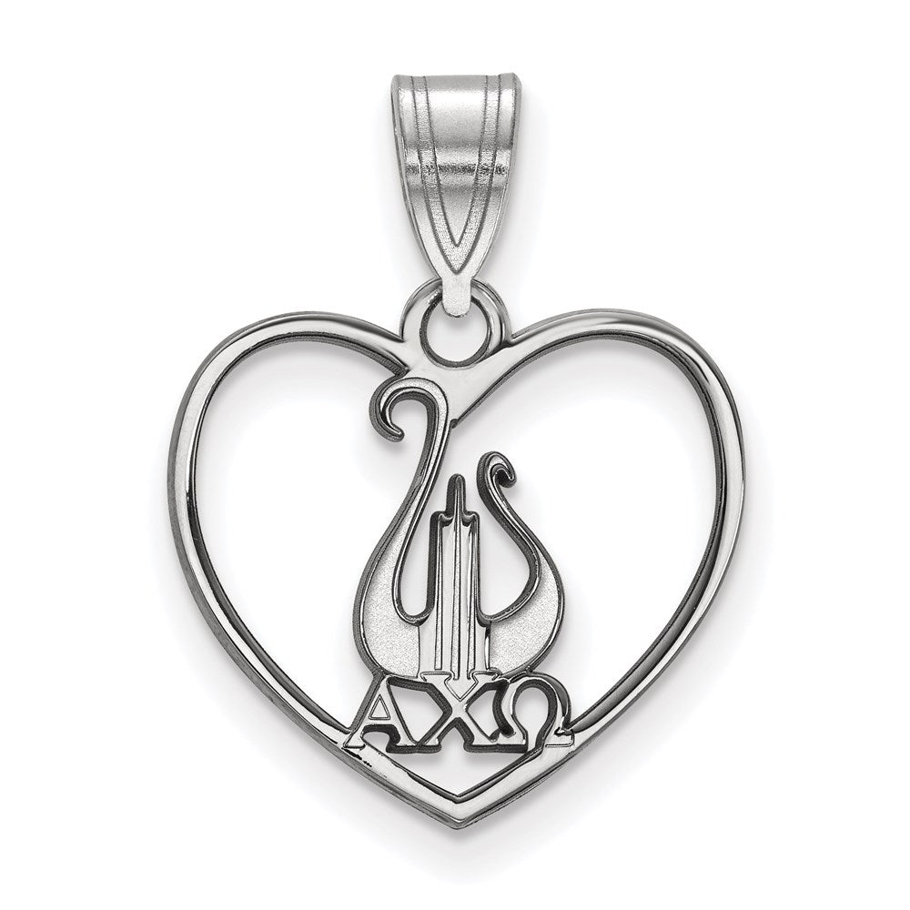 Sterling Silver Rhodium Plated Logoart Alpha Chi Omega Sorority Symbol Heart Pendant
