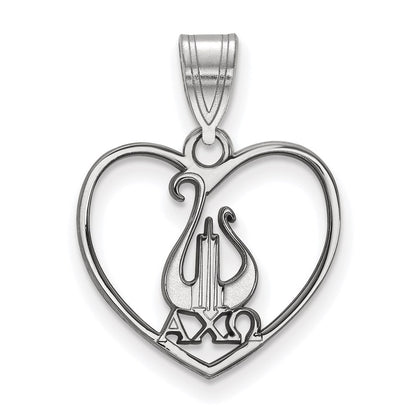 Sterling Silver Rhodium Plated Logoart Alpha Chi Omega Sorority Symbol Heart Pendant