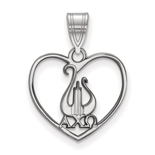 Sterling Silver Rhodium Plated Logoart Alpha Chi Omega Sorority Symbol Heart Pendant