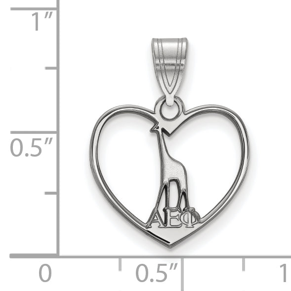 Sterling Silver Rhodium Plated Logoart Alpha Epsilon Phi Sorority Symbol Heart Pendant